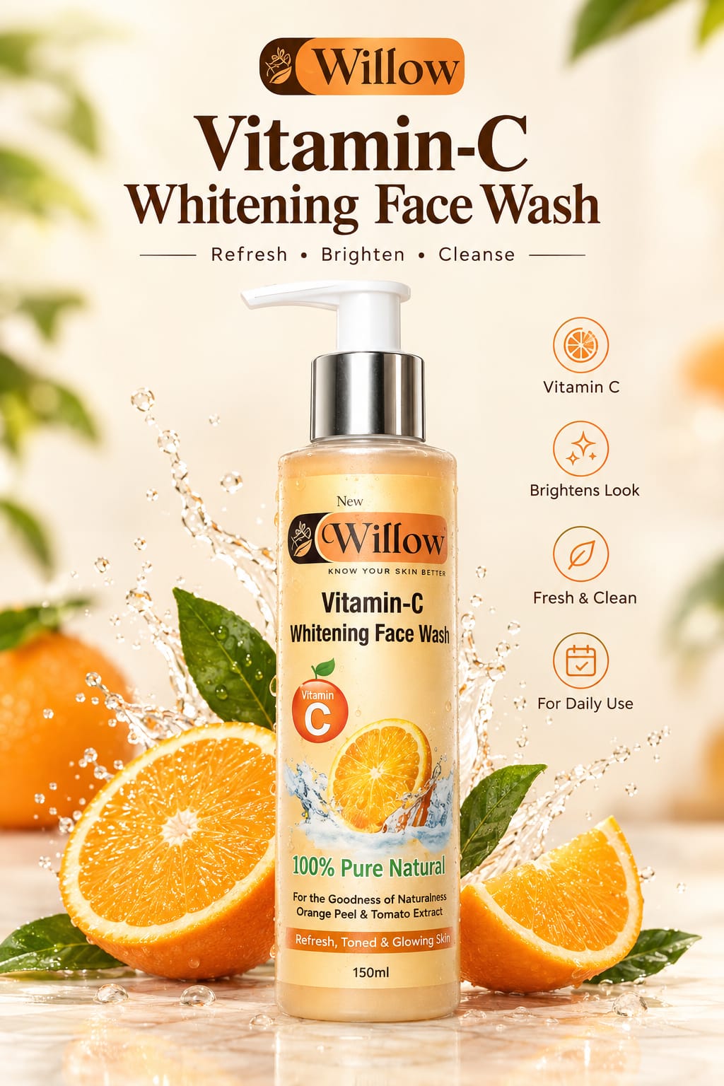 Willow Vitamin-C Whitening Face Wash – 150ml